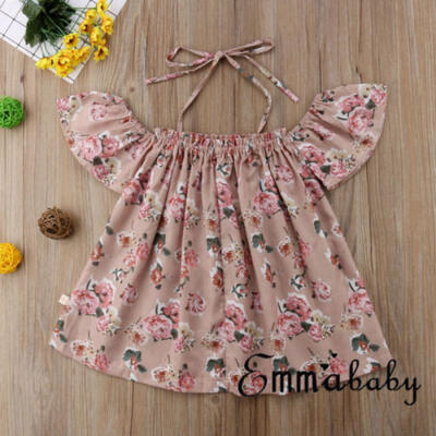 

Kids Baby Girls Dress Off Shoulder Floral Party Dress Short Sleeve Dress Clothes