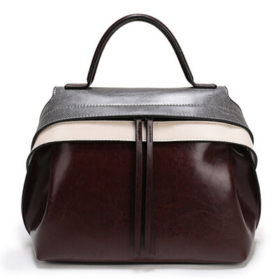

Genuine Leather Handbags Women Contrast color High Quality Casual Female Bags Trunk Tote Brand Shoulder Bag Ladies Large Bolsos