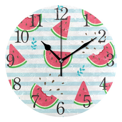 

Wall Clock Arabic Numerals Design Watermelon Slices Stripes Round