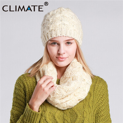 

CLIMATE Women Winter Warm Hat And Scarf Set Warm Women Lady Beanie Bonnet Collar Set Women Comfortable Warm Collar Scarf Hat Set