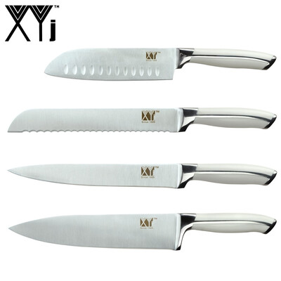 

XYj Kitchen Stainless Steel Knife 4 Piece Set Sharp Blade PomStainless Steel White Handle Chef Slicing Bread Santoku Knives