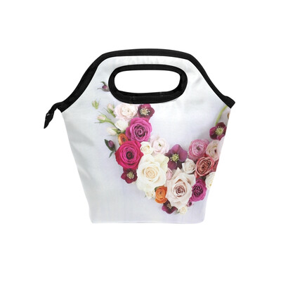 

Lunch Bag Colorful Rose Tote Travel Picnic Insulated Handbags Portable Zipper Lunch Bag Box
