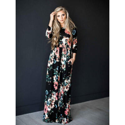 

Women Summer Boho Floral Long Sleeve Maxi Beach Dress Sundress Party Maxi Dress