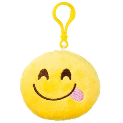 

EMOJI EMOTICON KEY CHAIN KEY RING YELLOW ROUND STUFFED PLUSH