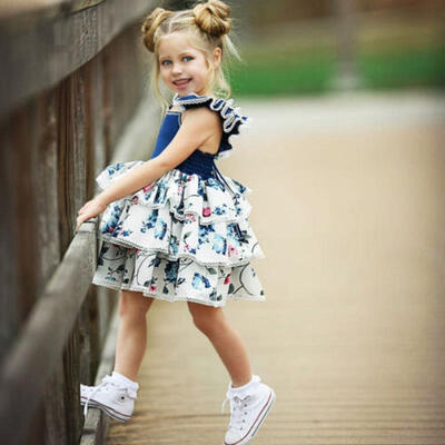 

Kleinkind Baby Kinder Mädchen Florale Sommer Pompöse Party Layered Kleid Kleider