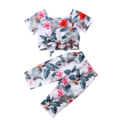 

Infant Baby Girl Summer Floral T-shirt Top TeePants Trousers Kid Clothes Set US