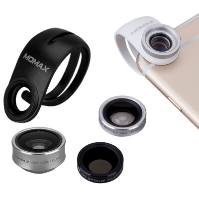 

MOMAX X-Lens 4-в-1 Элитный объектив для мобильных телефонов 120 ° Широкий угол + 15X Макро +180 Fisheye + CPL Поляризованное смешивание цветов