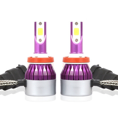 

C6 Universal Car LED Headlight Purple Auto Modified Conversion Lamp Kit COB Bulbs Lamps 6500K White Light