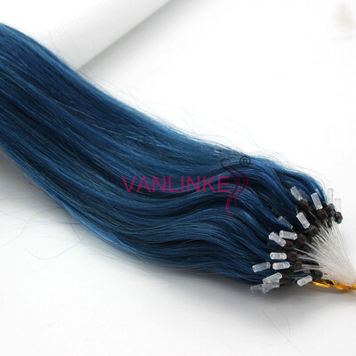 

Micro Ring Beads Easy Loop Tip Womens Human Hair Extensions Straight 100s 18" Bule