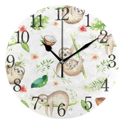 

Wall Clock Baby Animals Sloth Round Wall Clock Arabic Numerals Design