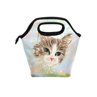 

Lunch Tote Bag Cute Cat Travel Picnic Insulated Lunch Handbags Portable Zipper Lunch Bag Box