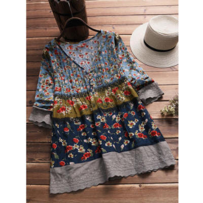 

Boho Womens 34 Sleeve V Neck Loose Blouse Shirt T-shirt Tops Shirts Plus Size