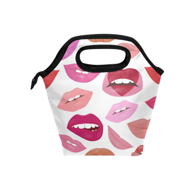 

Insulated Lunch Tote Bag Colorful Lips Travel Picnic Lunch Handbags Portable Zipper Lunch Bag Box