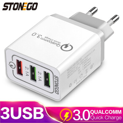 

STONEGO 3-USB Wall Charger with Quick Charge 18W QC 30 USB Adapter Multiport Output QC 302 USB Port with Smart IC