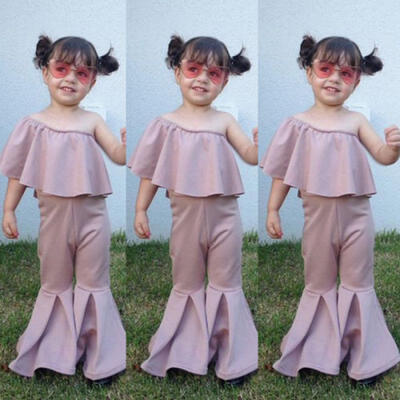 

Canis Baby Kids Girl Ruffle Top Bell Casual Long Pants 2pcs Outfits Set Clothes