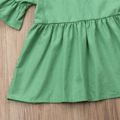 

UK Baby Girls Kids Casual Short Mini Dress Toddler Summer Outfit Green Clothes