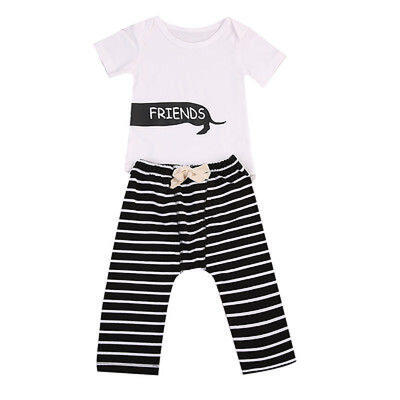 

Cute Baby Boy Girl 2PCS Toddler Kids Animal Printed RomperStriped Pants Outfits