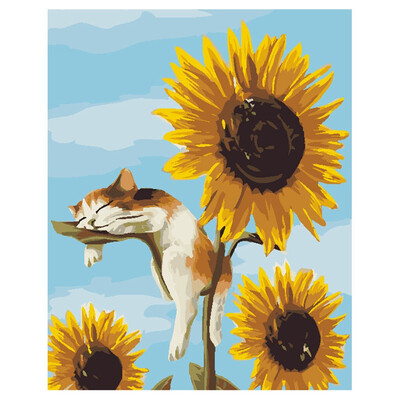 

UpperX Frameless Cats Sunflowers Oil Painting DIY Digital Coloring Wall Arts Pictures For Living Room 40X50Cm