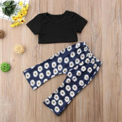 

Kids Baby Girl Clothes T-shirt Cropped TopFloral Pants Leggings 2PCS Outfit Set