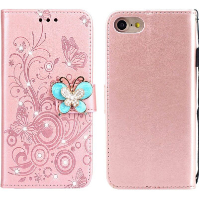 

MOONCASE Apple iPhone 78 Butterfly Rhinestone Embossed Leather Case - Rose Gold