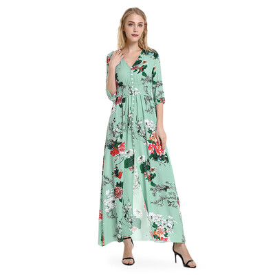 

Half Sleeve Floral Print V Neck Dress