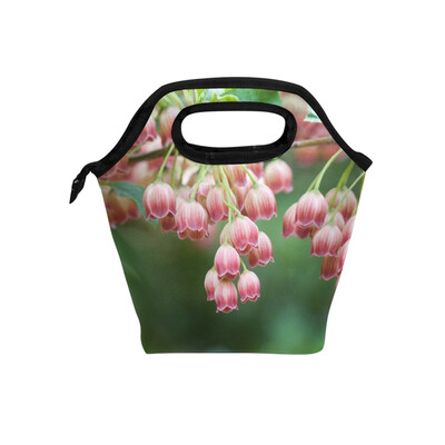 

Lunch Bag Pink Flower Buds Tote Travel Picnic Insulated Handbags Portable Zipper Lunch Bag Box