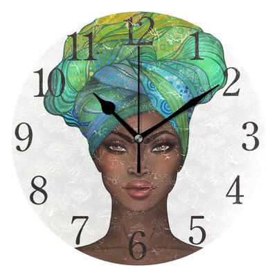 

Wall Clock African American Pretty Girl Round Wall Clock Arabic Numerals Design