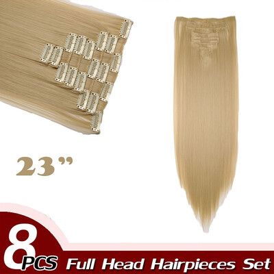 

Curly Full Head Clip Synthetic in Hair Extensions 8 Piece 18 Clips Hairpiece Long Wave for Women
