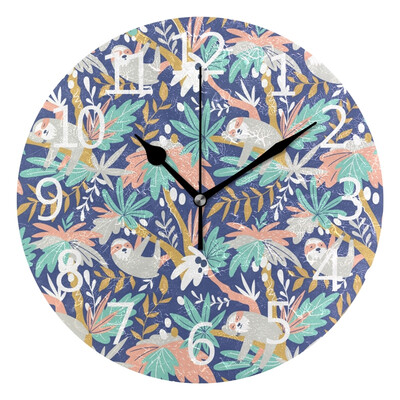 

Wall Clock Cute Sloths Round Wall Clock Arabic Numerals Design