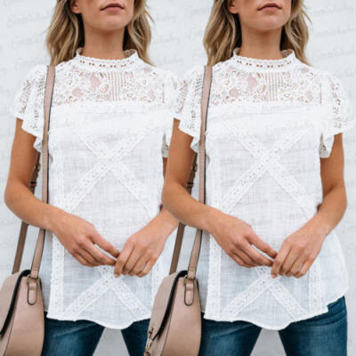 

UK Womens Summer Casual Short Sleeve Blouse Ladies Loose T Shirt Tops Plus Size