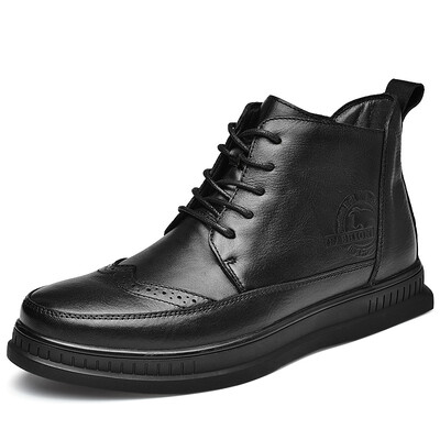 

Mens Shoes Fashion Outdoor Boots Casual Leather Walking Shoes Genuine Leather High Cut Shoes For Men Black Size 38-44