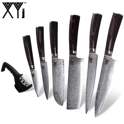 

XYj VG10 Damascus Knife High Toughness Kitchen Knife 6 Piece Knife Non-slip Color Wood Handle Cooking Tool