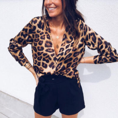 

Women Leopard Print Blouse Long Sleeve Fashion Ladies T-Shirt Oversize Loose Top