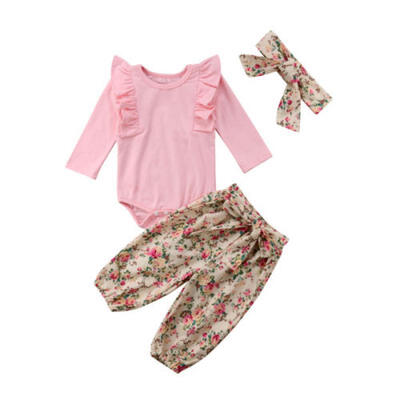 

UK Newborn Baby Girl Cotton 3pcs Clothes Top Romper Bodysuit Leggings Outfit Set