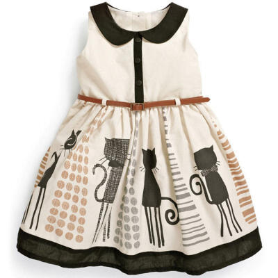 

Baby Kids Girls Dress Cat Belt Party A-Line Gown Formal Dresses Outfits 2-7Y UK