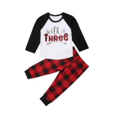 

Newborn Kid Baby Boy Christmas Plaid T-Shirt Tops Long Pants Outfit Clothes 0-4Y