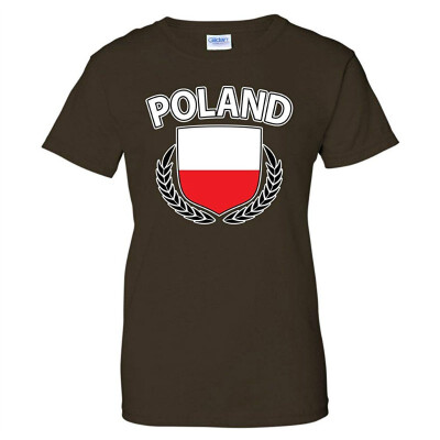 

Poland Flag Crest Olive Wreath Laurel Polish Pride Womens T-Shirt