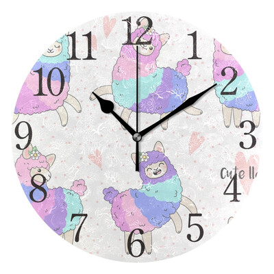 

Wall Clock Pink Colorful Llama Round Wall Clock Arabic Numerals Design