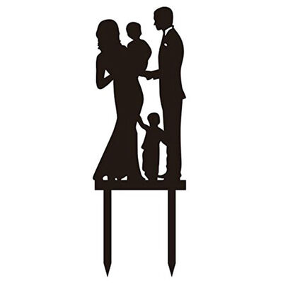 

UpperX Wedding Anniversary Family Cake Topper Bride Groom couple with 2 kids Black