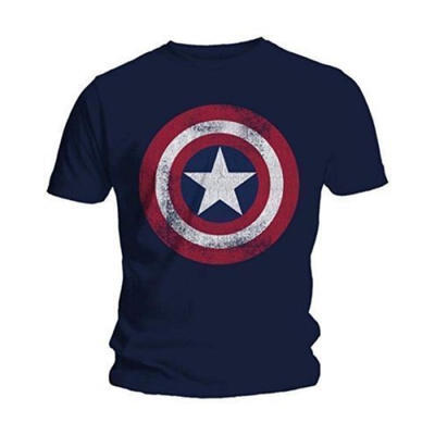 

Captain America Distressed Shield Logo Marvel Comics Adult Shirt M-2XL Navy