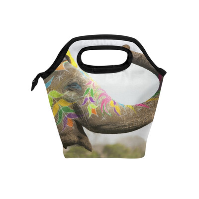 

Lunch Tote Bag Colorful Map Travel Picnic Insulated Lunch Handbags Portable Zipper Lunch Bag Box