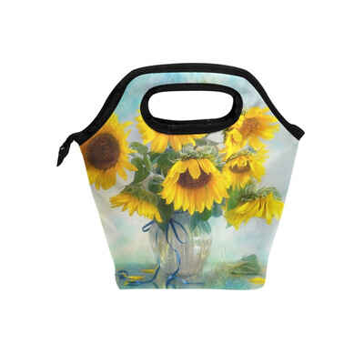 

Lunch Bag Bottle Of Sunflowers Tote Travel Picnic Insulated Handbags Portable Zipper Lunch Bag Box