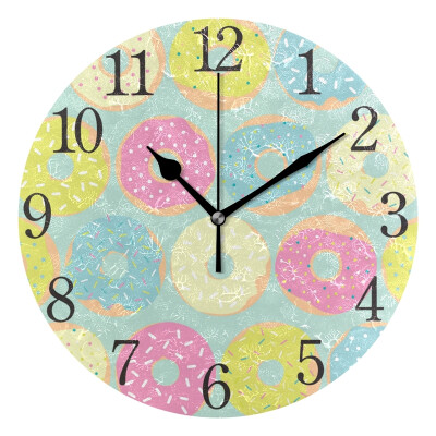 

Wall Clock Arabic Numerals Design Multicolored Pattern With Sweet Donuts Round