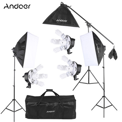 

Andoer Studio Photo Video Softbox Lighting Kit Photo Equipment15 45W Bulb 3 5in1 Bulb Socket 3 Softbox 3 Light Stan