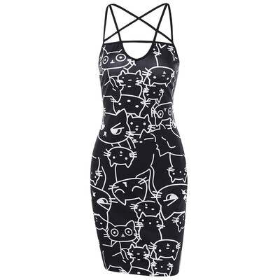 

Cat Print Strappy Bodycon Dress