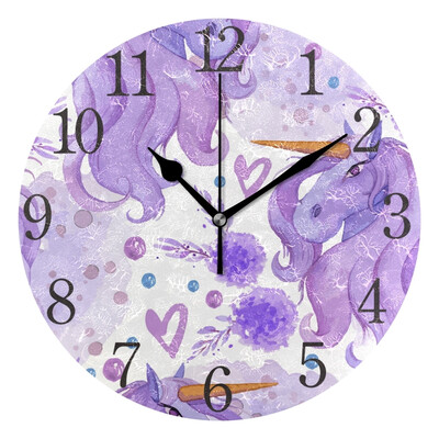 

Wall Clock Watercolor Unicorn Floral Round Wall Clock Arabic Numerals Design