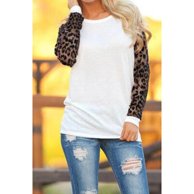 

Womens Leopard Raglan Long Sleeve T Shirt Casual Tops Basic Tee Blouse Sweater