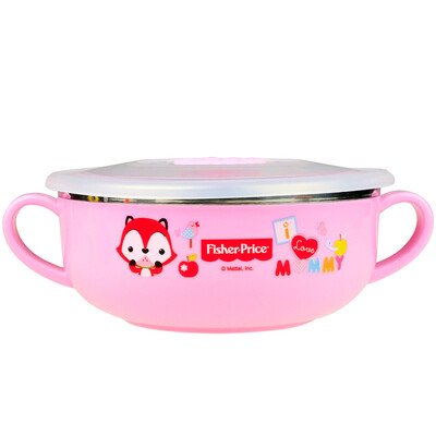 

Fisher-Price childrens utensils baby food supplement stainless steel baby ear bowl with lid 350ML pink