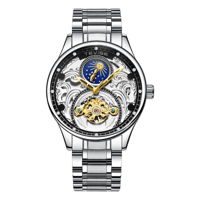 

TEVISE T820A Business Men Automatic Mechanical Watch Moon Phase Time Display Fashion Casual Stainless Steel Strap 3ATM Waterproof