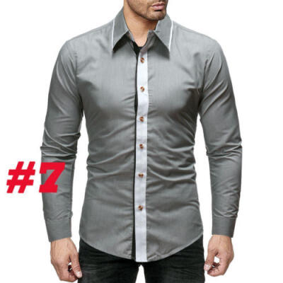 

Solid Color Mens Slim Fit Long Sleeve Shirts Casual Business Dress Shirt Blouse